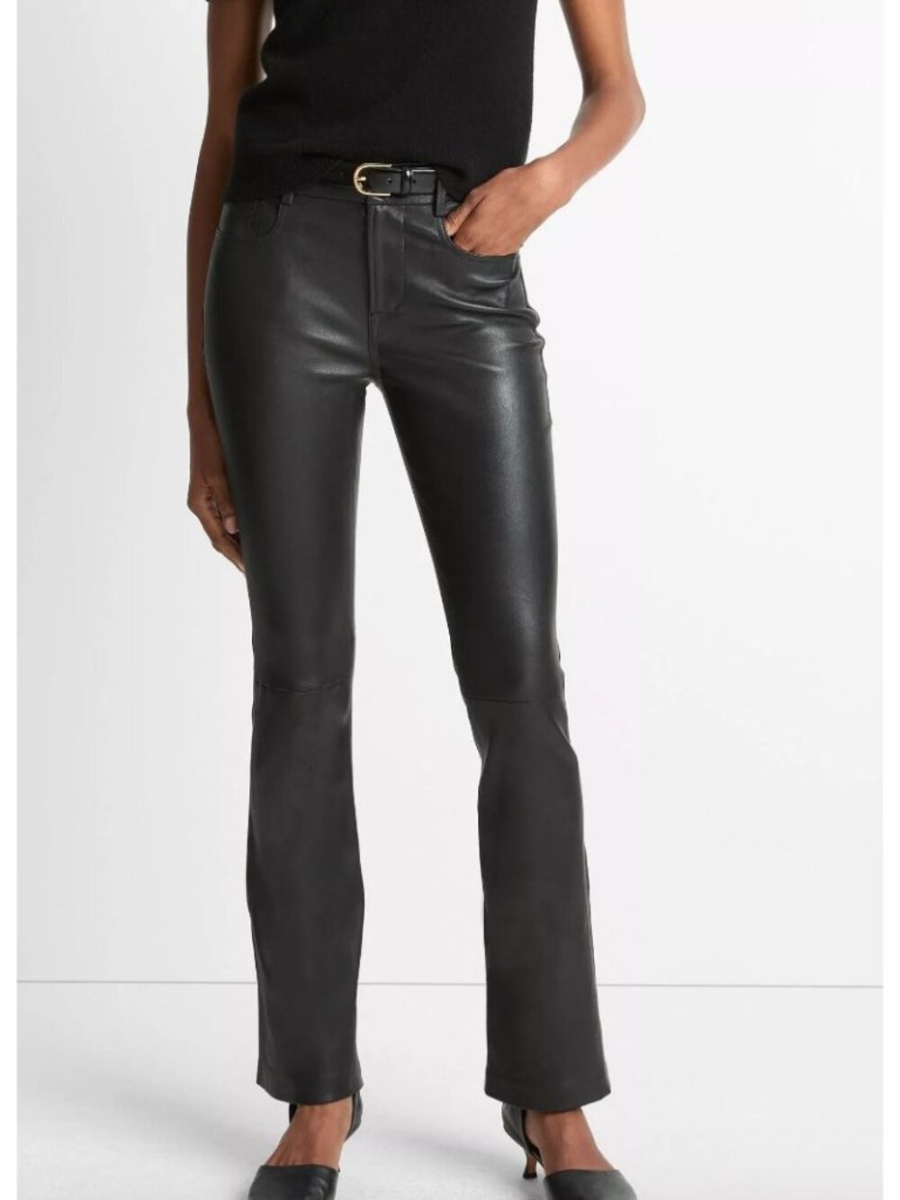 VINCE Stretch Lamb Leather Boot-Cut Pants Black Size 2